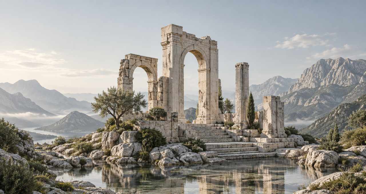 Stone ruins in a mountain landscape